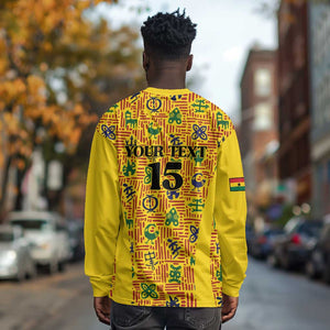 Custom Ghana Football Long Sleeve Shirt Yellow Adinkra Pattern - African Pride