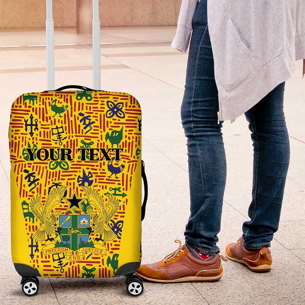 Custom Ghana Football Luggage Cover Yellow Adinkra Pattern - African Pride