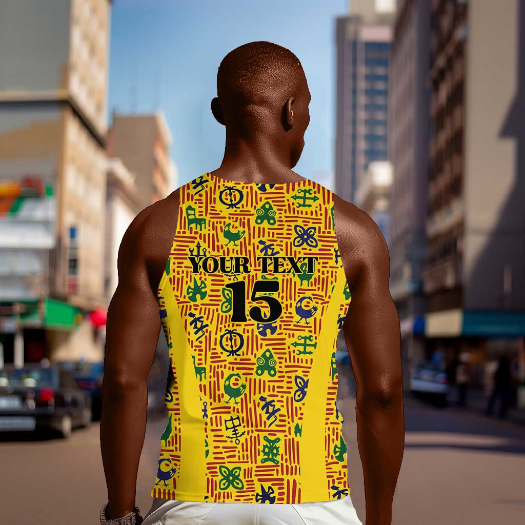 Custom Ghana Football Men Tank Top Yellow Adinkra Pattern - African Pride