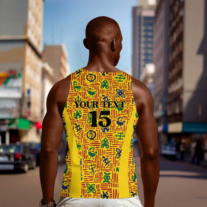 Custom Ghana Football Men Tank Top Yellow Adinkra Pattern - African Pride