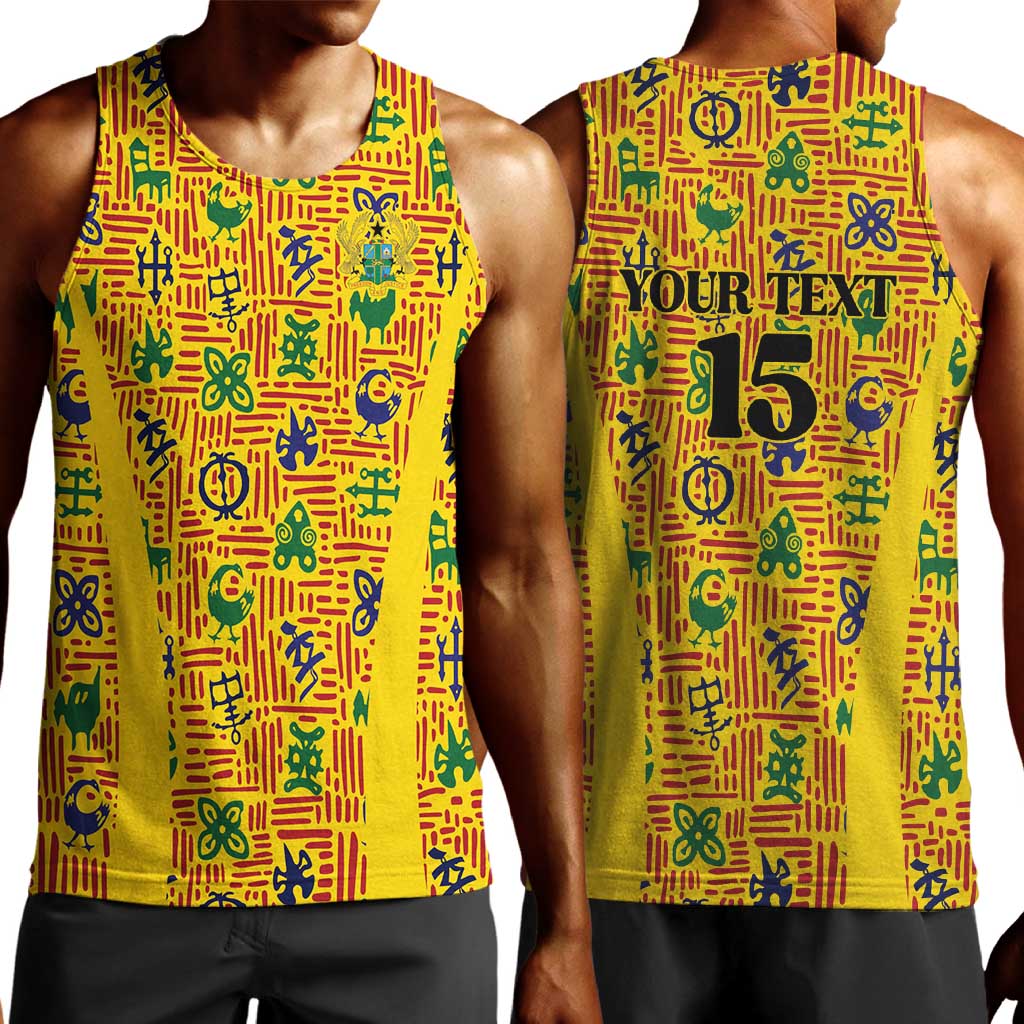 Custom Ghana Football Men Tank Top Yellow Adinkra Pattern - African Pride
