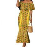 Custom Ghana Football Mermaid Dress Yellow Adinkra Pattern - African Pride