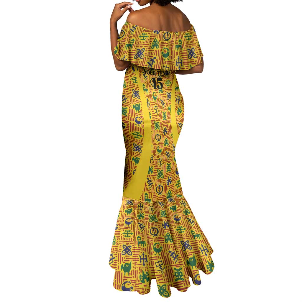 Custom Ghana Football Mermaid Dress Yellow Adinkra Pattern - African Pride