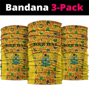 Custom Ghana Football Neck Gaiter Yellow Adinkra Pattern - African Pride