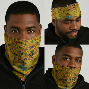 Custom Ghana Football Neck Gaiter Yellow Adinkra Pattern - African Pride