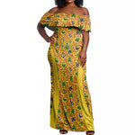 Custom Ghana Football Off Shoulder Maxi Dress Yellow Adinkra Pattern - African Pride