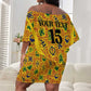 Custom Ghana Football Off Shoulder Short Dress Yellow Adinkra Pattern - African Pride
