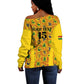 Custom Ghana Football Off Shoulder Sweater Yellow Adinkra Pattern - African Pride