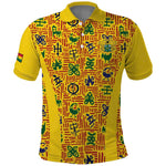 Custom Ghana Football Polo Shirt Yellow Adinkra Pattern - African Pride