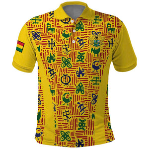 Custom Ghana Football Polo Shirt Yellow Adinkra Pattern LT15