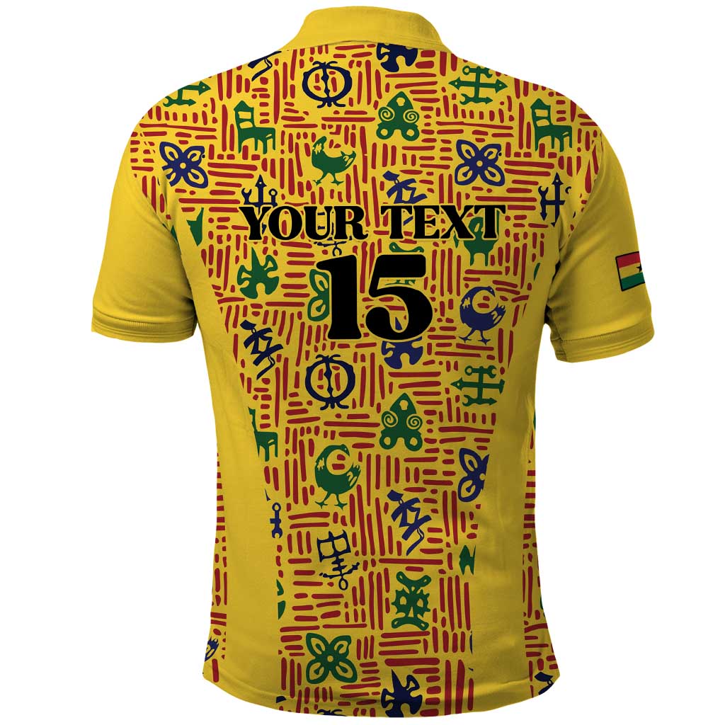 Custom Ghana Football Polo Shirt Yellow Adinkra Pattern - African Pride