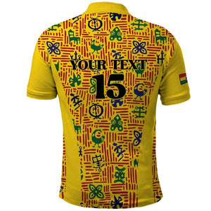 Custom Ghana Football Polo Shirt Yellow Adinkra Pattern - African Pride