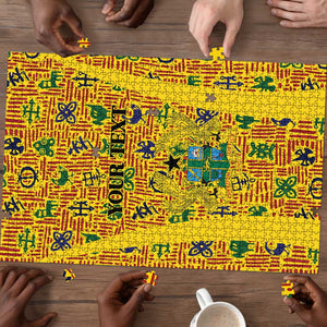 Custom Ghana Football Puzzle Yellow Adinkra Pattern - African Pride
