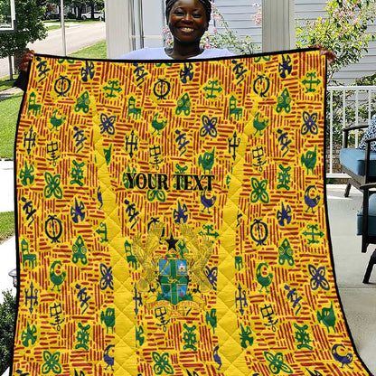 Custom Ghana Football Quilt Yellow Adinkra Pattern - African Pride
