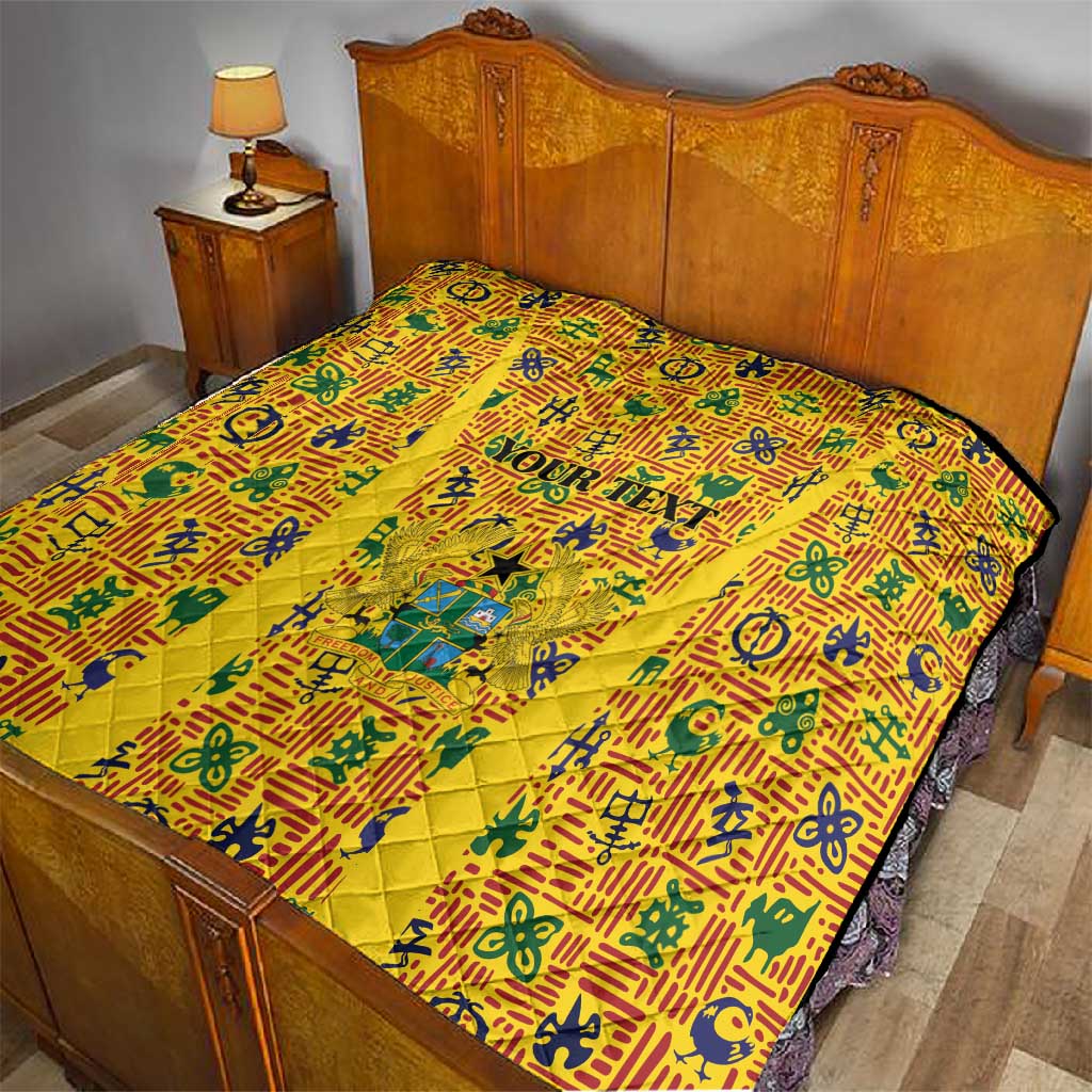 Custom Ghana Football Quilt Yellow Adinkra Pattern - African Pride