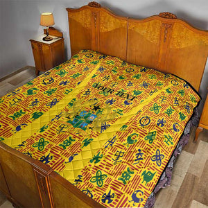 Custom Ghana Football Quilt Yellow Adinkra Pattern - African Pride