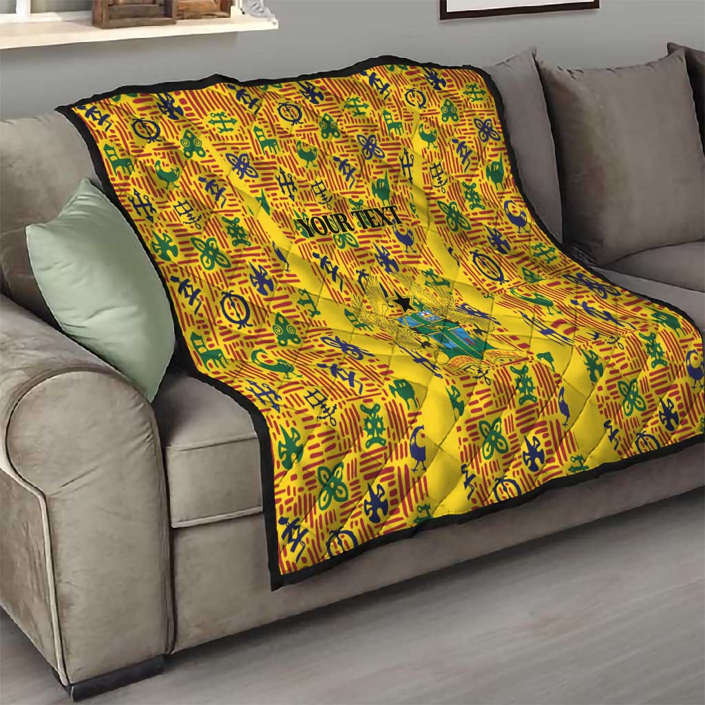 Custom Ghana Football Quilt Yellow Adinkra Pattern - African Pride