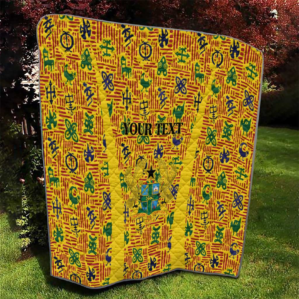 Custom Ghana Football Quilt Yellow Adinkra Pattern - African Pride