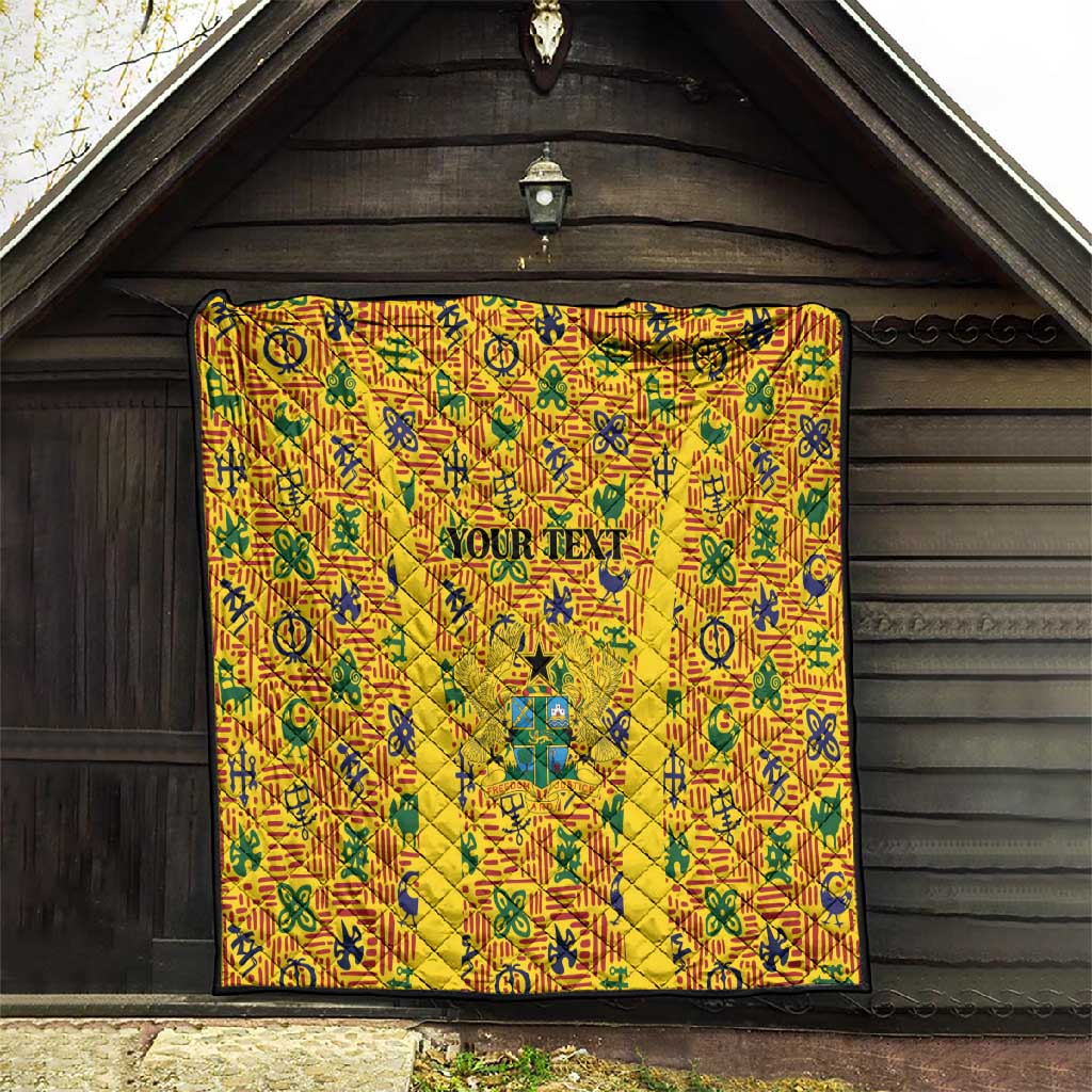 Custom Ghana Football Quilt Yellow Adinkra Pattern - African Pride