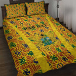 Custom Ghana Football Quilt Bed Set Yellow Adinkra Pattern - African Pride