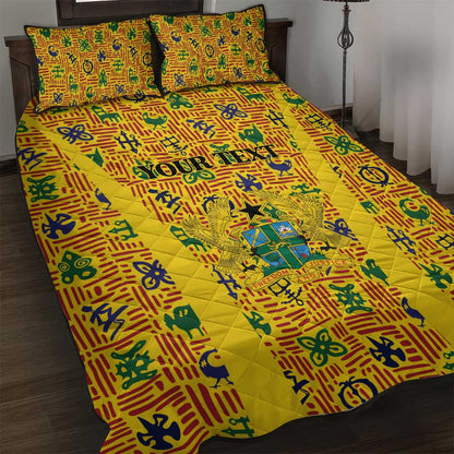 Custom Ghana Football Quilt Bed Set Yellow Adinkra Pattern - African Pride