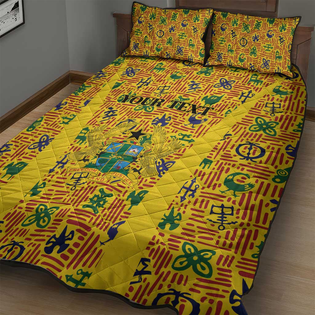 Custom Ghana Football Quilt Bed Set Yellow Adinkra Pattern - African Pride