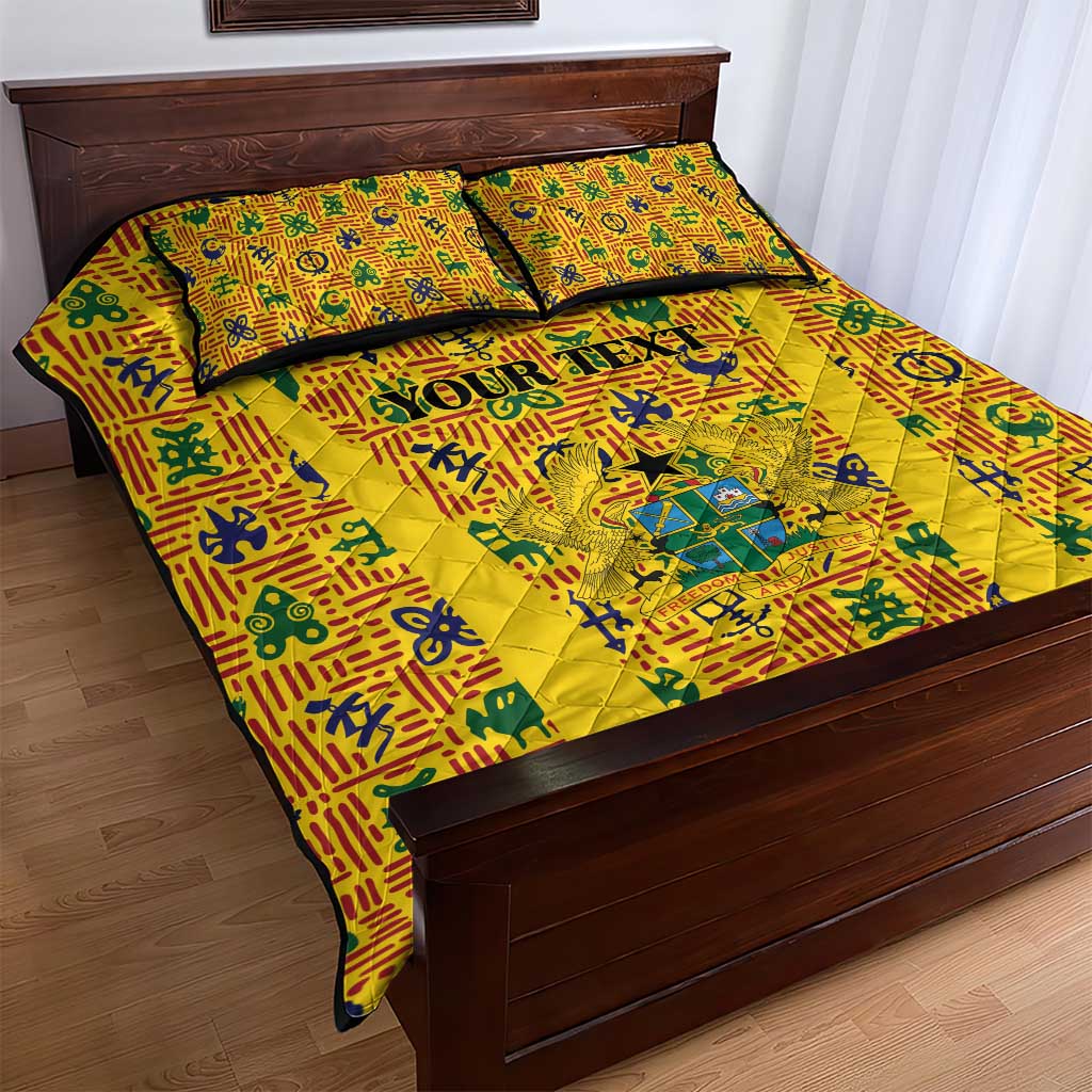 Custom Ghana Football Quilt Bed Set Yellow Adinkra Pattern - African Pride