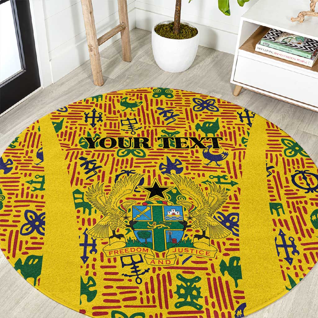 Custom Ghana Football Round Carpet Yellow Adinkra Pattern - African Pride