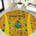 Custom Ghana Football Round Carpet Yellow Adinkra Pattern - African Pride