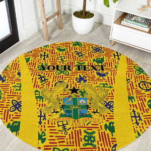 Custom Ghana Football Round Carpet Yellow Adinkra Pattern - African Pride