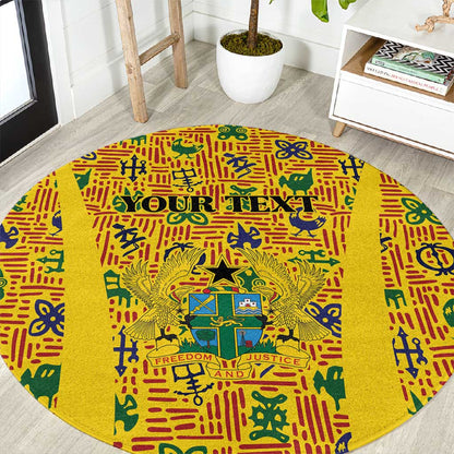 Custom Ghana Football Round Carpet Yellow Adinkra Pattern - African Pride