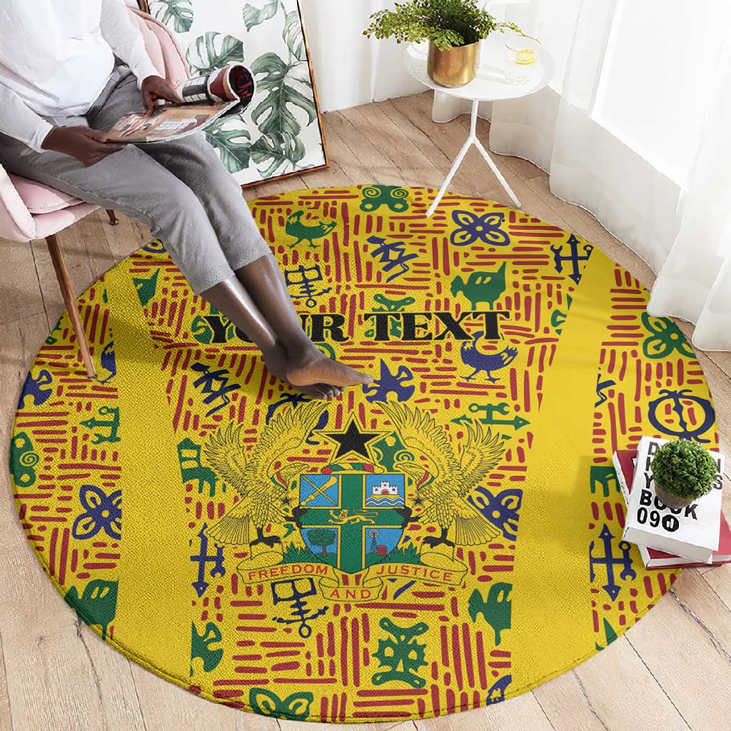 Custom Ghana Football Round Carpet Yellow Adinkra Pattern - African Pride