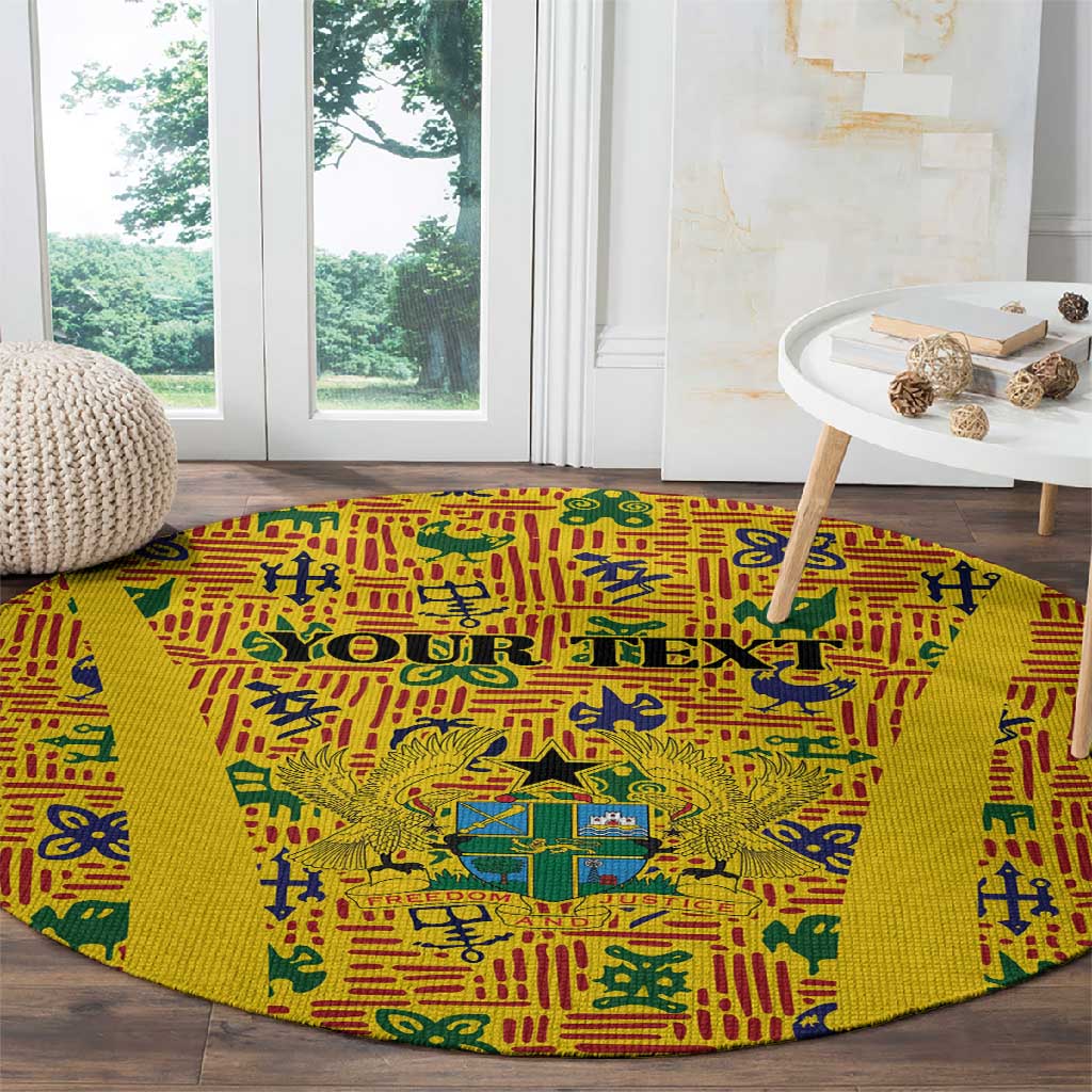 Custom Ghana Football Round Carpet Yellow Adinkra Pattern - African Pride