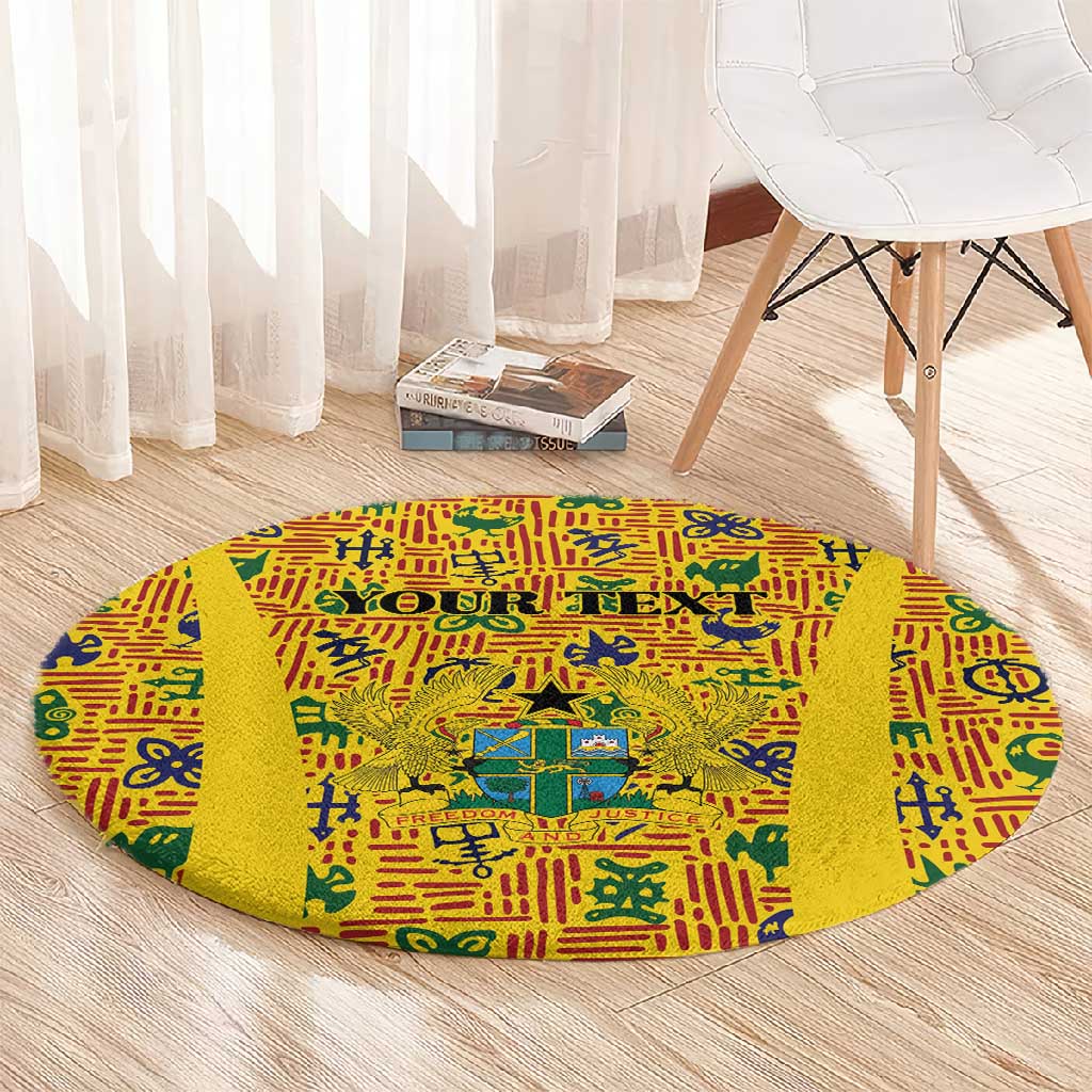 Custom Ghana Football Round Carpet Yellow Adinkra Pattern - African Pride