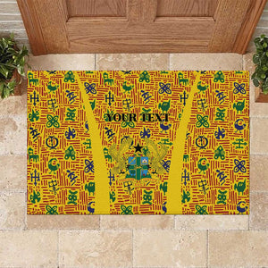 Custom Ghana Football Rubber Doormat Yellow Adinkra Pattern - African Pride