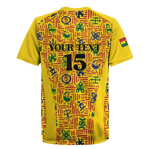 Custom Ghana Football Rugby Jersey Yellow Adinkra Pattern - African Pride