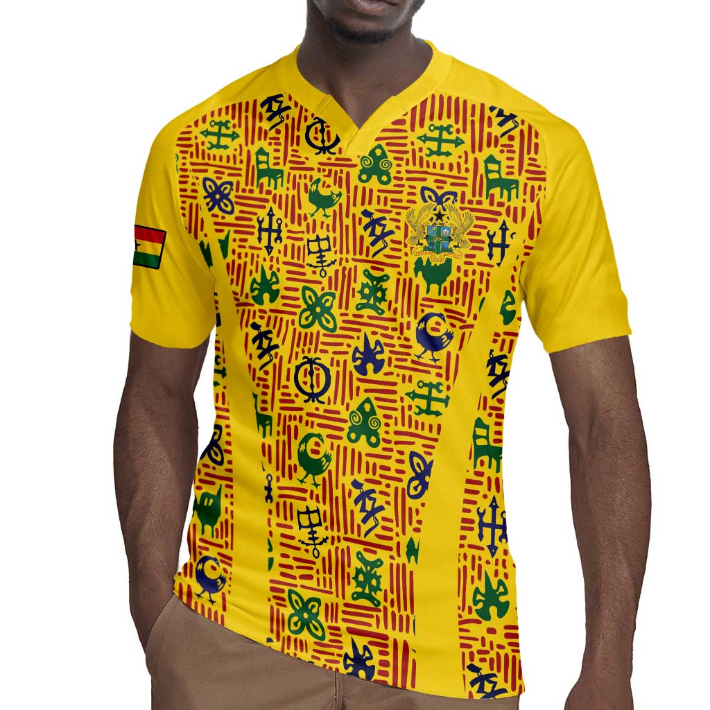 Custom Ghana Football Rugby Jersey Yellow Adinkra Pattern - African Pride
