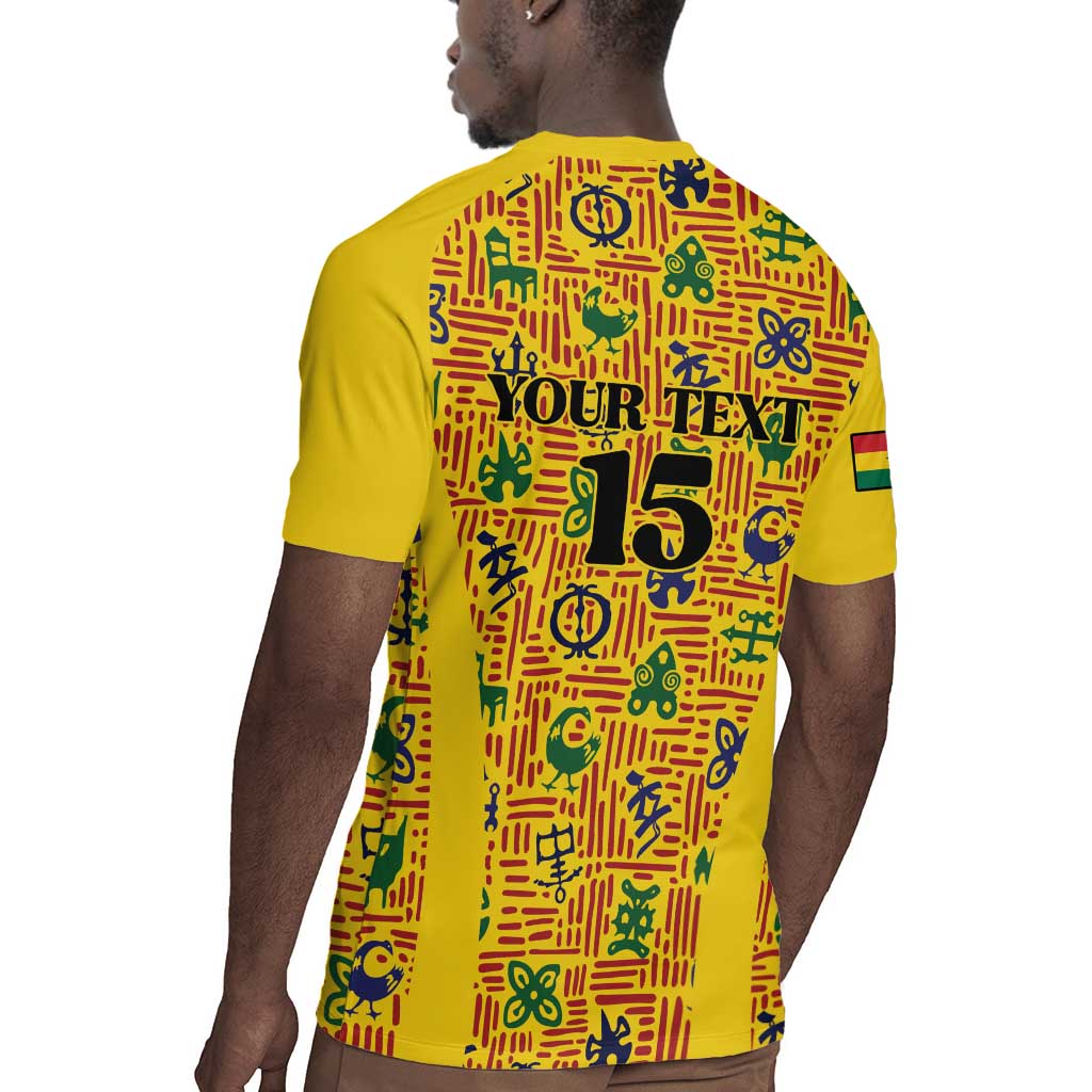 Custom Ghana Football Rugby Jersey Yellow Adinkra Pattern - African Pride