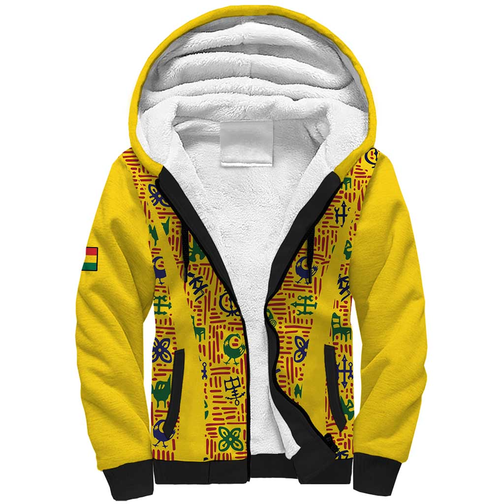 Custom Ghana Football Sherpa Hoodie Yellow Adinkra Pattern - African Pride