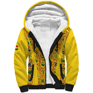 Custom Ghana Football Sherpa Hoodie Yellow Adinkra Pattern - African Pride