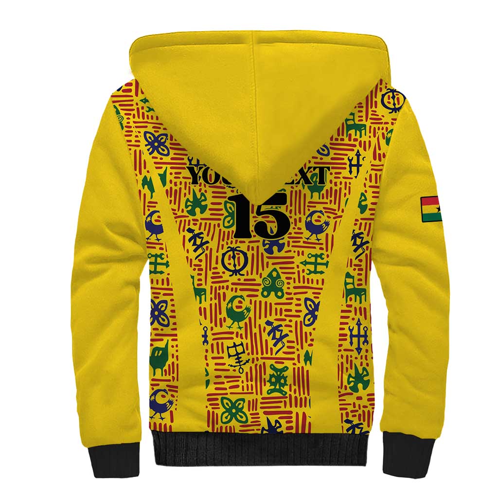 Custom Ghana Football Sherpa Hoodie Yellow Adinkra Pattern - African Pride