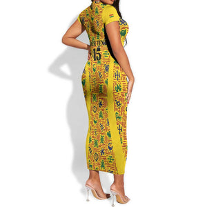 Custom Ghana Football Short Sleeve Bodycon Dress Yellow Adinkra Pattern - African Pride