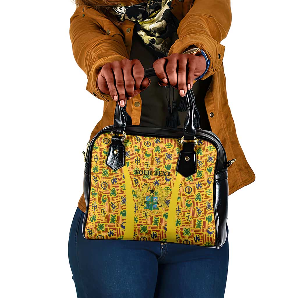 Custom Ghana Football Shoulder Handbag Yellow Adinkra Pattern - African Pride