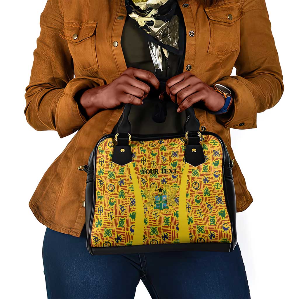 Custom Ghana Football Shoulder Handbag Yellow Adinkra Pattern - African Pride