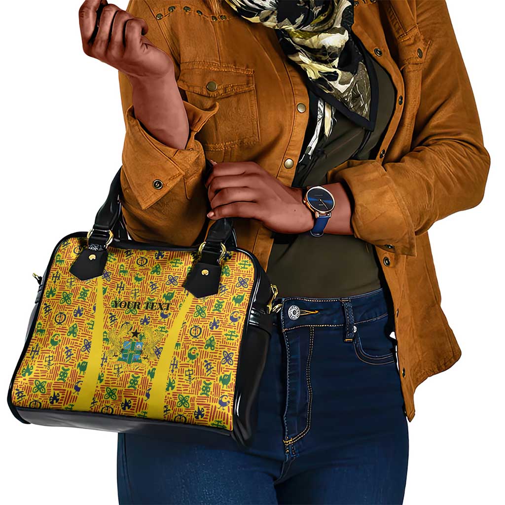 Custom Ghana Football Shoulder Handbag Yellow Adinkra Pattern - African Pride