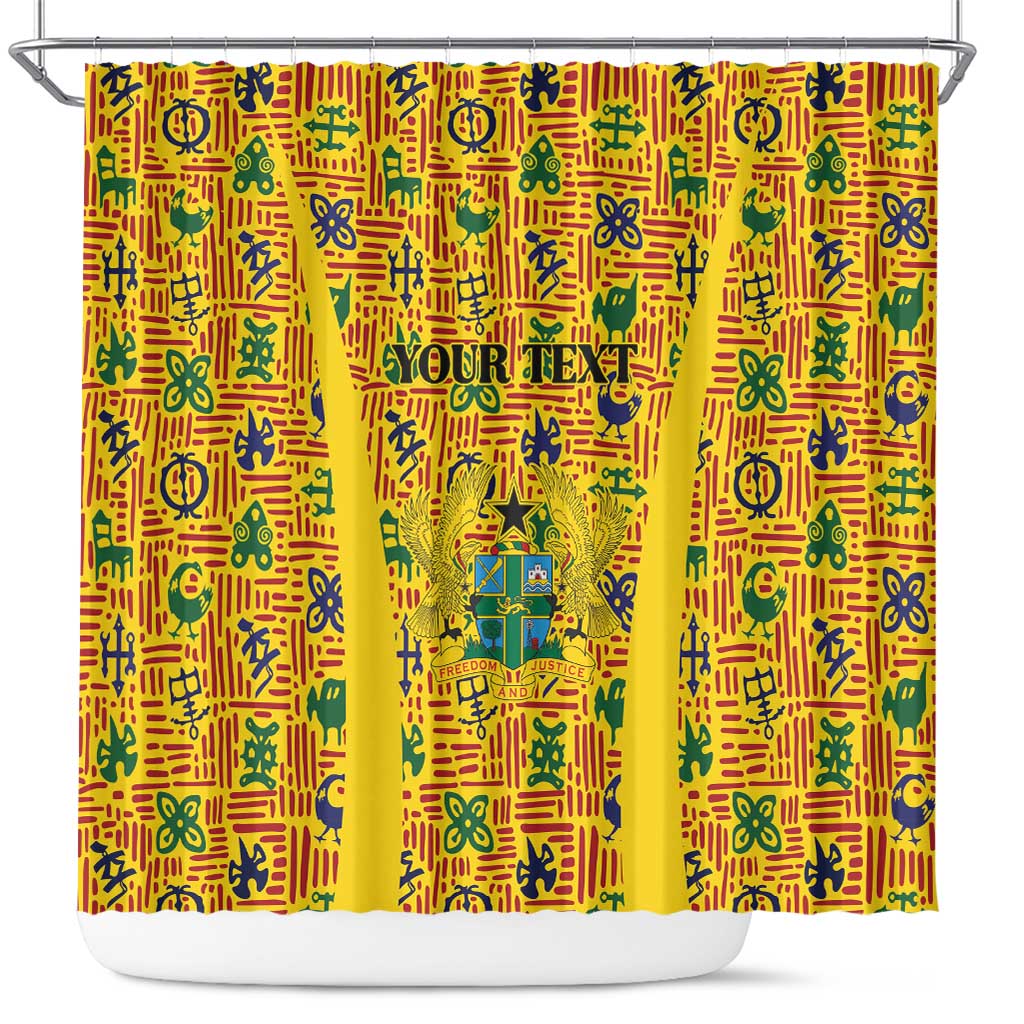 Custom Ghana Football Shower Curtain Yellow Adinkra Pattern - African Pride