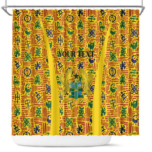 Custom Ghana Football Shower Curtain Yellow Adinkra Pattern - African Pride