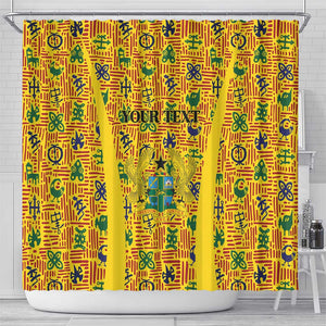 Custom Ghana Football Shower Curtain Yellow Adinkra Pattern - African Pride