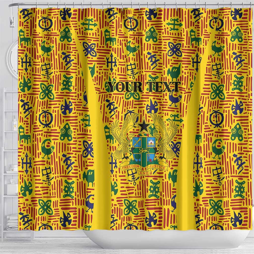 Custom Ghana Football Shower Curtain Yellow Adinkra Pattern - African Pride