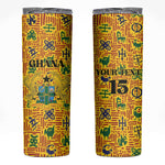 Custom Ghana Football Skinny Tumbler Yellow Adinkra Pattern - African Pride